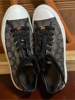 Coach Empire “Clip” Low- Top Sneakers Signature Jacquard canvas Sz6 grey /char